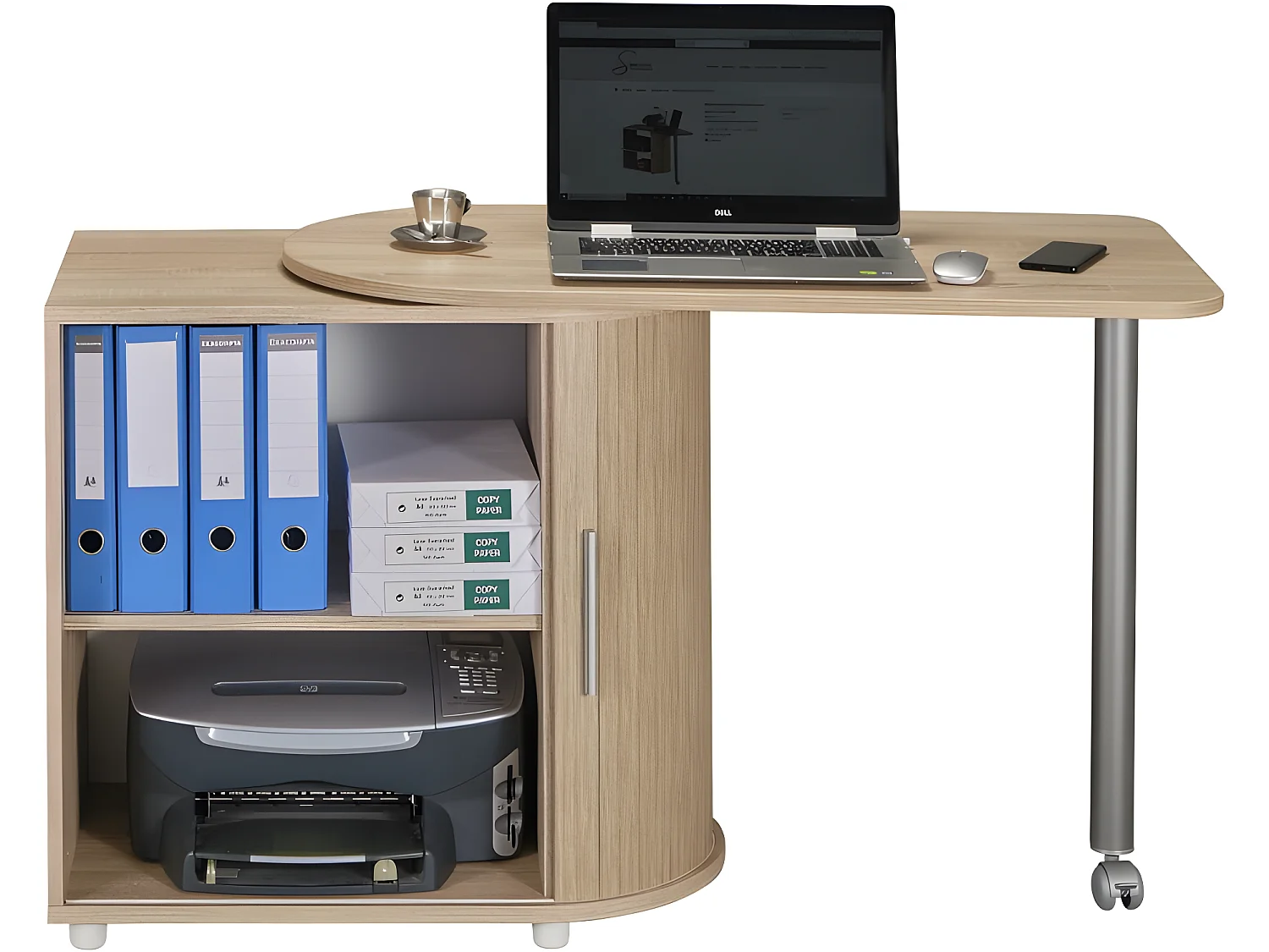 Bureau Chêne Table Pivotante et Rangement - Coloris: Chêne Naturel