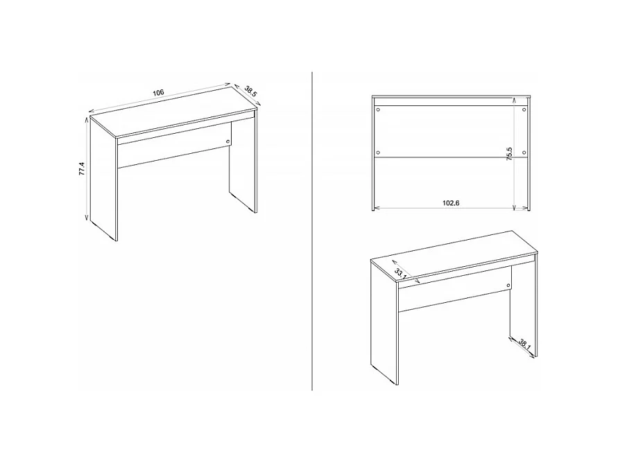 Bureau Chêne et Blanc 2 Voiles de fond de renfort L 106 H 77.4 P 38.5 cm