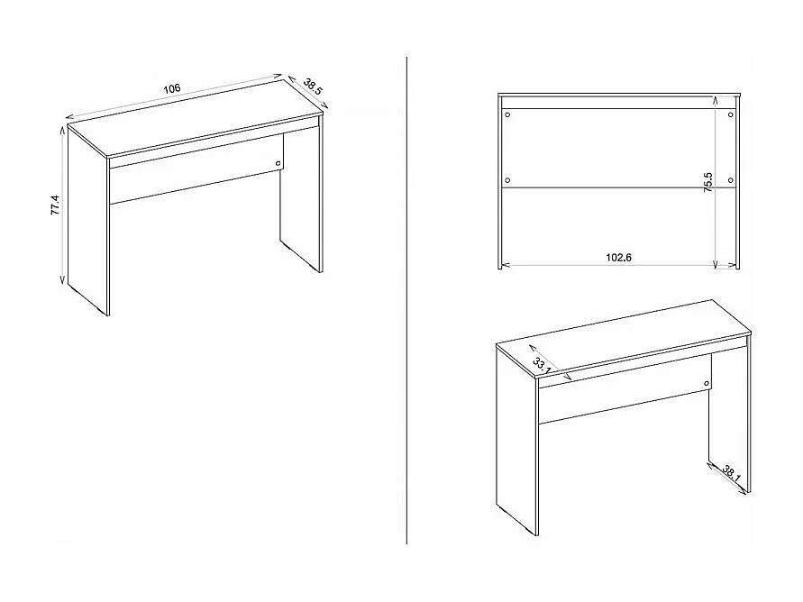 Bureau Chêne et Blanc 2 Voiles de fond de renfort L 106 H 77.4 P 38.5 cm