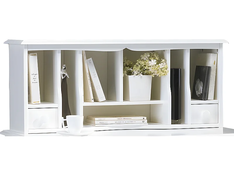 Surmeuble Blanc pour Table à Ecrire 2 Tiroirs 7 Niches L 97 H 40 P 28 cm