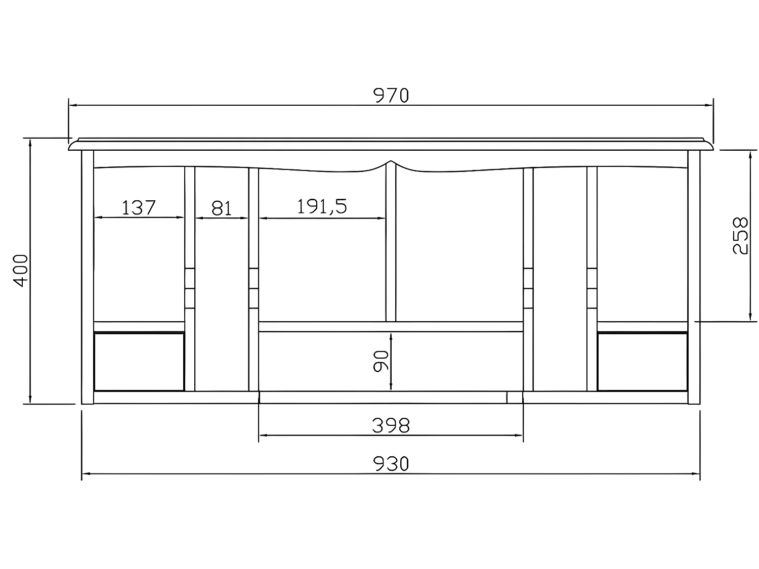 Surmeuble Blanc pour Table à Ecrire 2 Tiroirs 7 Niches L 97 H 40 P 28 cm