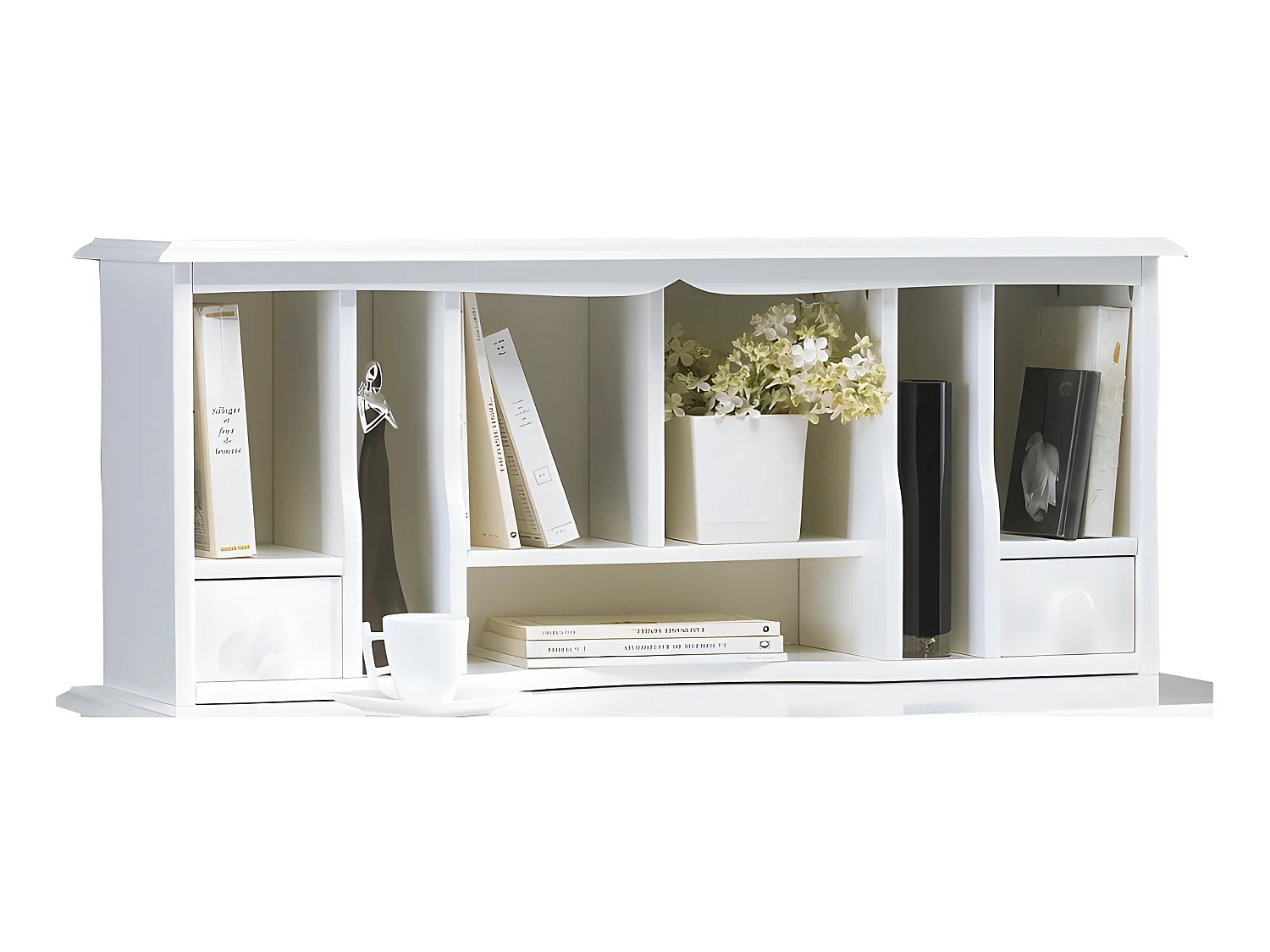 Surmeuble Blanc pour Table à Ecrire 2 Tiroirs 7 Niches L 97 H 40 P 28 cm