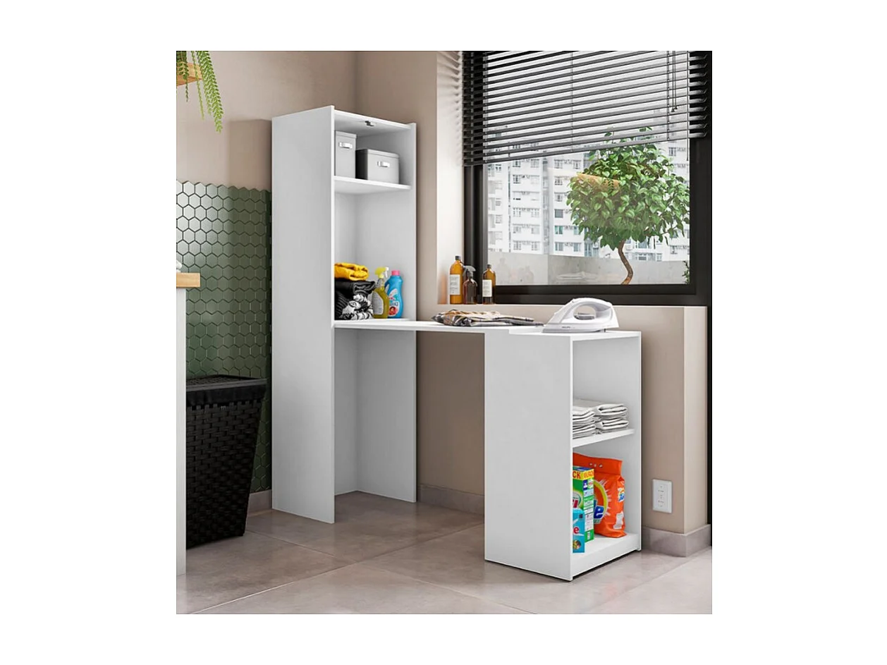 Bureau et Armoire Repliables Blancs 4 Niches L 117.3 H 159.5 P 48 cm