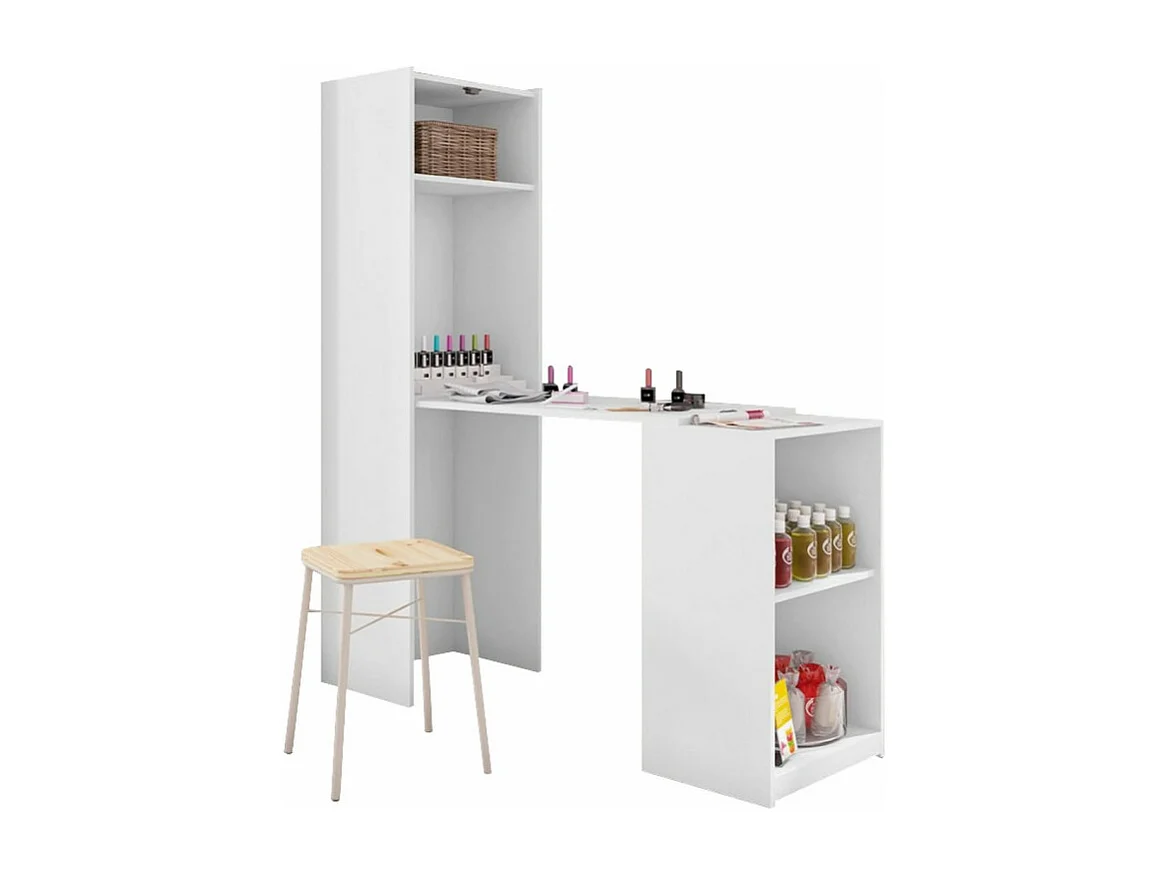 Bureau et Armoire Repliables Blancs 4 Niches L 117.3 H 159.5 P 48 cm