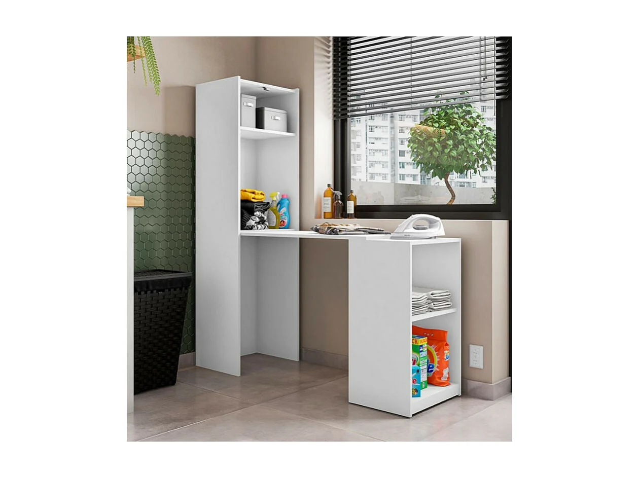 Bureau et Armoire Repliables Blancs 4 Niches L 117.3 H 159.5 P 48 cm