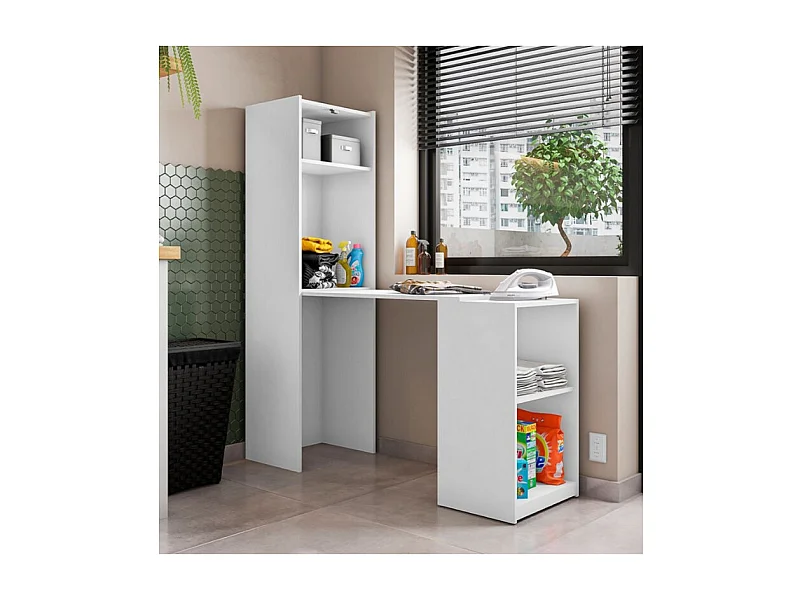 Bureau et Armoire Repliables Blancs 4 Niches L 117.3 H 159.5 P 48 cm