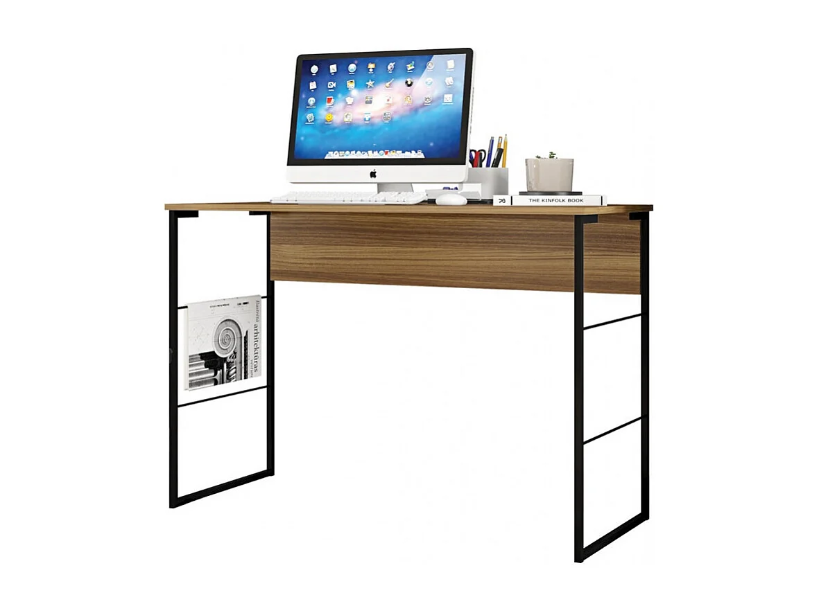 Bureau Plateau Miel Pieds Métalliques Noirs L 120 H 75 P 45 cm