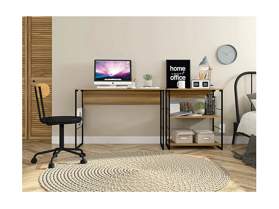Bureau Plateau Miel Pieds Métalliques Noirs L 120 H 75 P 45 cm