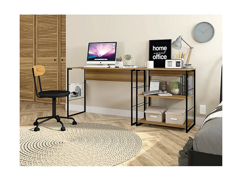 Bureau Plateau Miel Pieds Métalliques Noirs L 120 H 75 P 45 cm