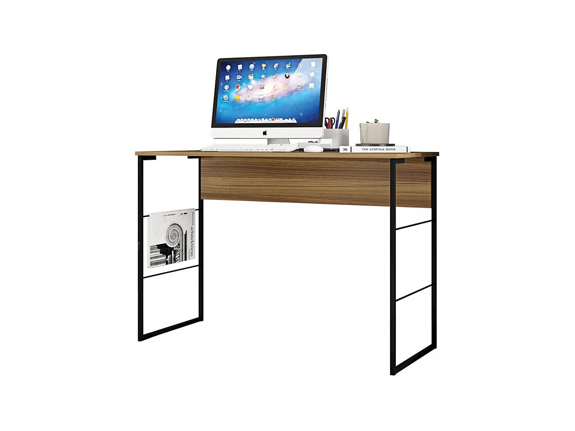 Bureau Plateau Miel Pieds Métalliques Noirs L 120 H 75 P 45 cm
