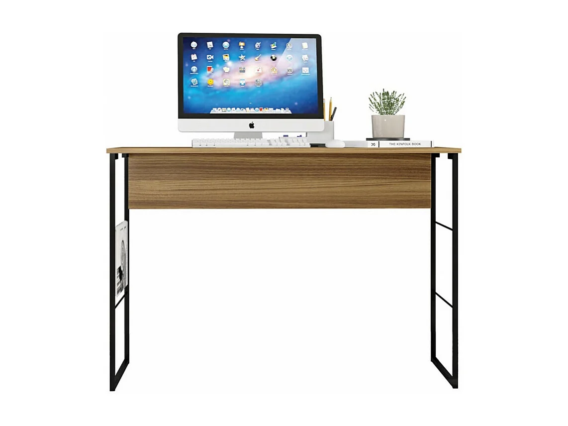 Bureau Plateau Miel Pieds Métalliques Noirs L 120 H 75 P 45 cm