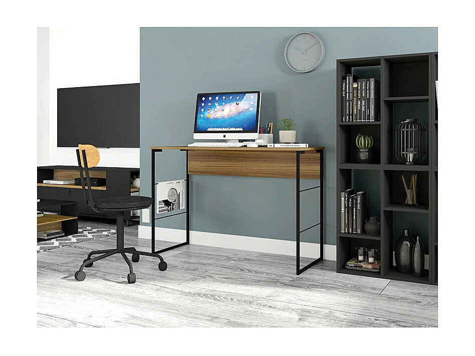 Bureau Plateau Miel Pieds Métalliques Noirs L 120 H 75 P 45 cm