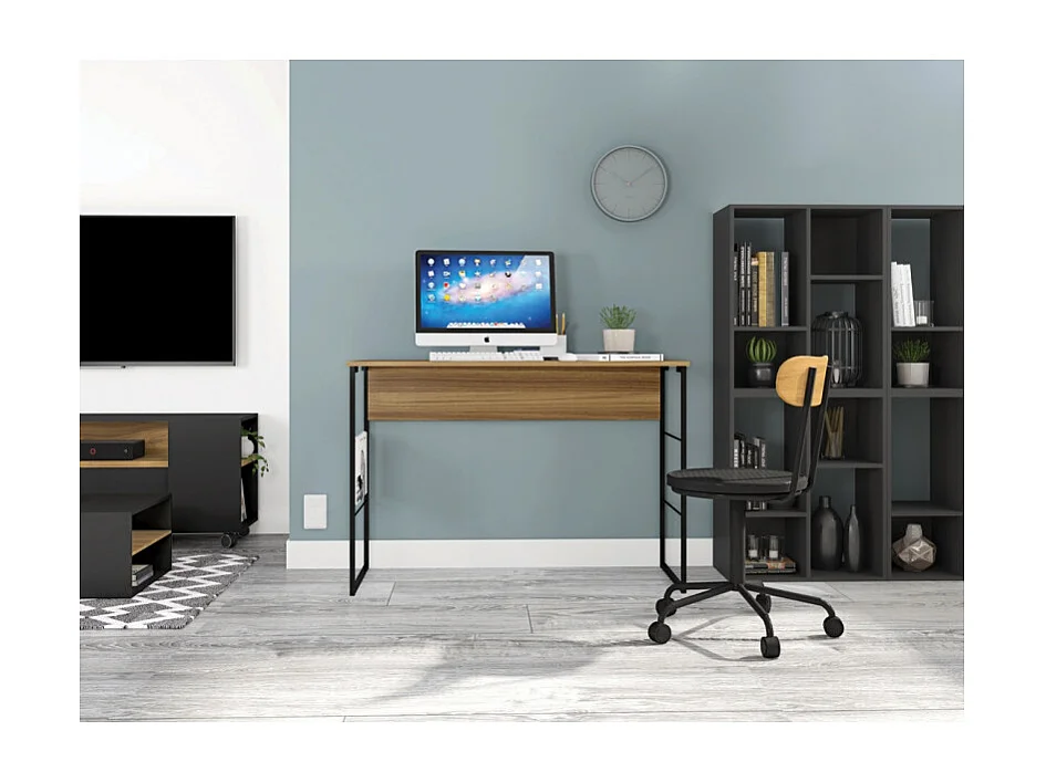 Bureau Plateau Miel Pieds Métalliques Noirs L 120 H 75 P 45 cm