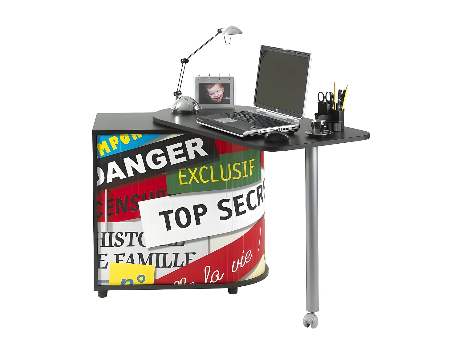 Bureau Pivotant Noir et Meuble de Rangement - Coloris: Top Secret 300
