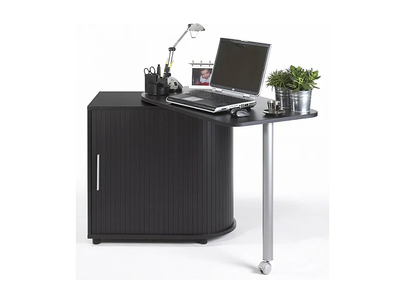 Bureau Pivotant Noir et Meuble de Rangement - Coloris: Noir