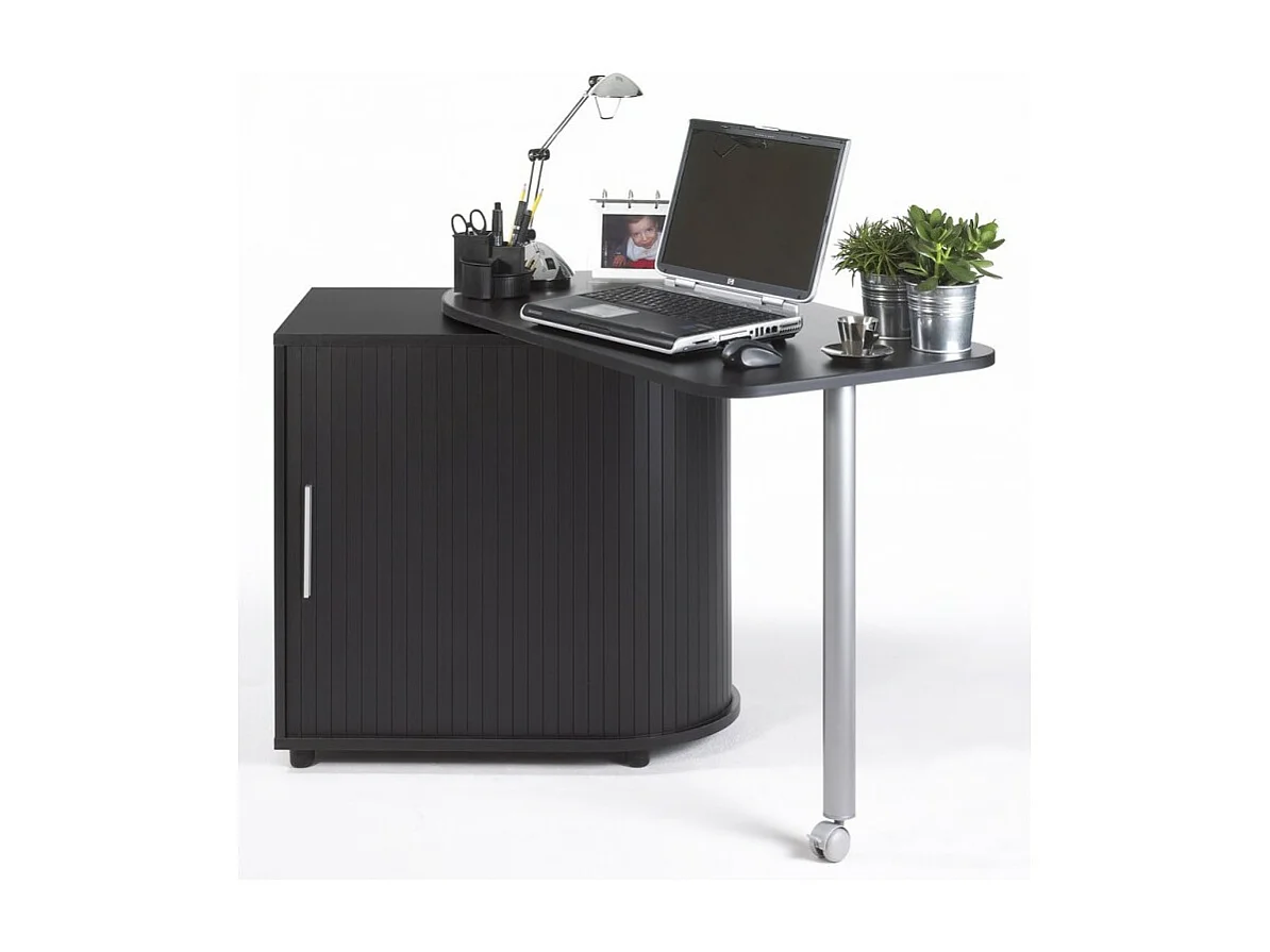 Bureau Pivotant Noir et Meuble de Rangement - Coloris: Noir