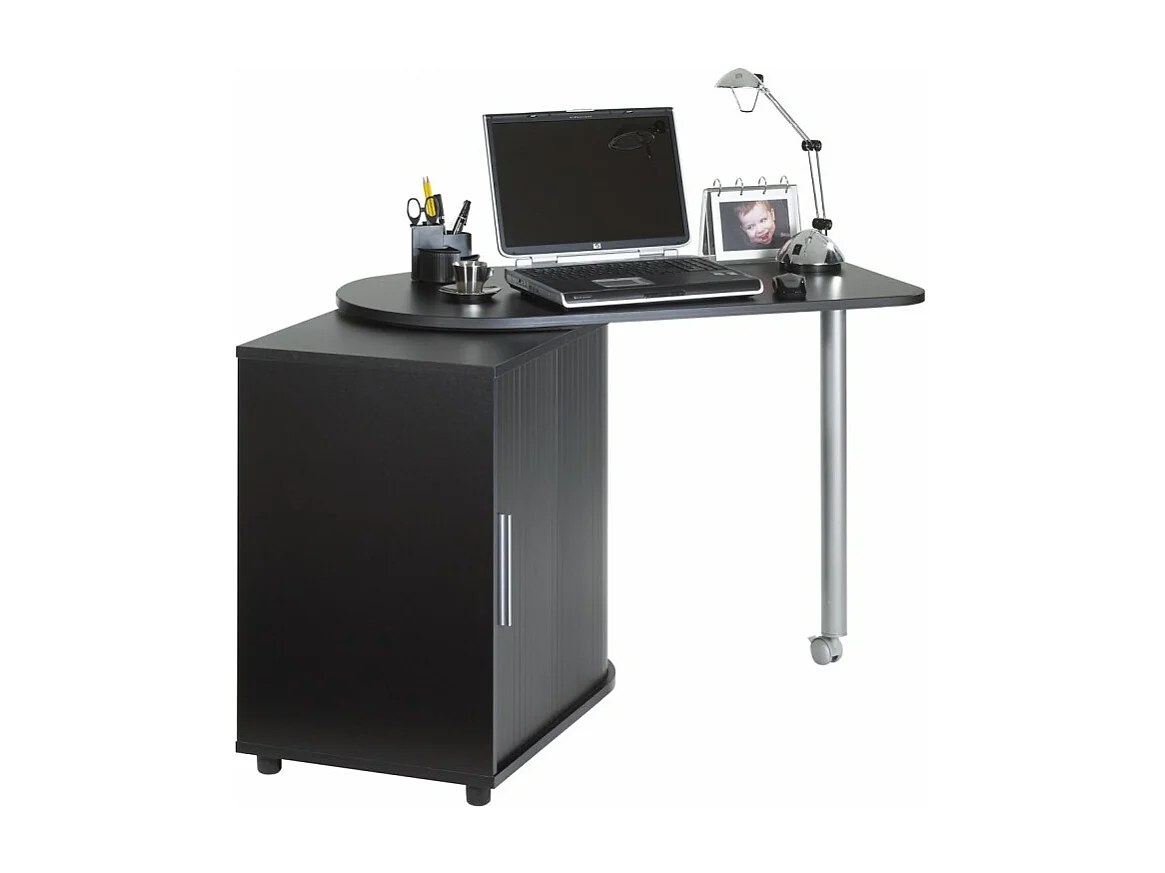 Bureau Pivotant Noir et Meuble de Rangement - Coloris: Noir