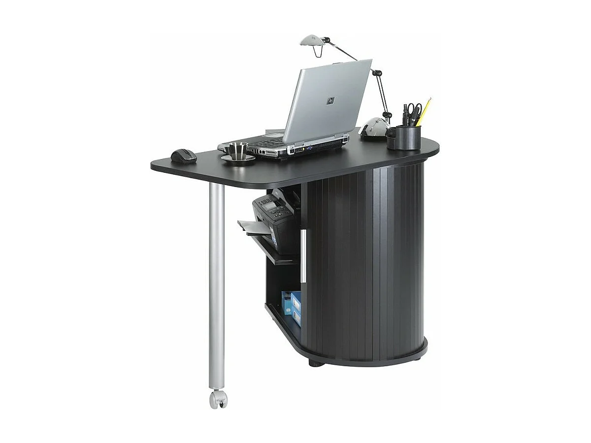 Bureau Pivotant Noir et Meuble de Rangement - Coloris: Noir