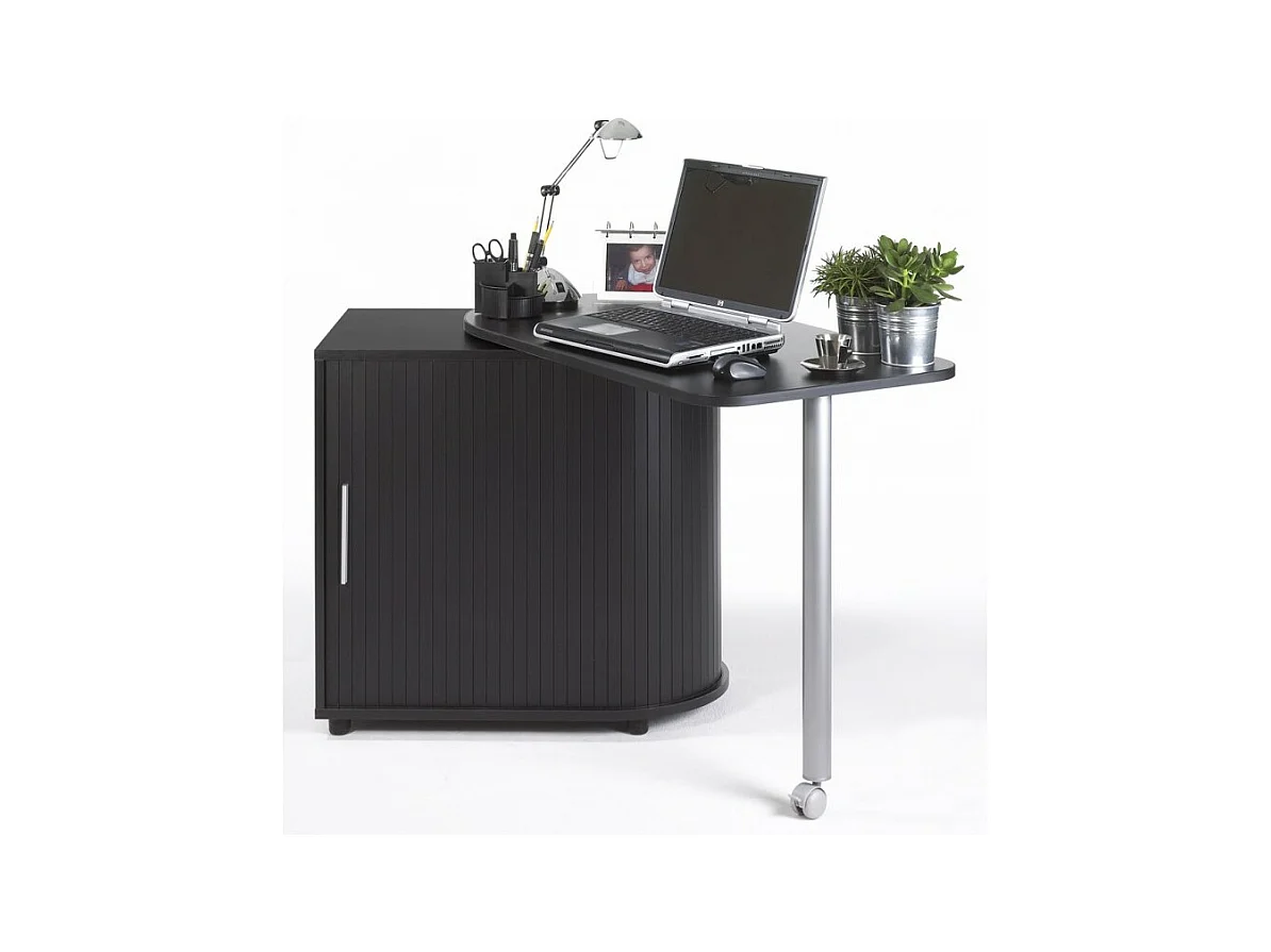 Bureau Pivotant Noir et Meuble de Rangement - Coloris: Noir