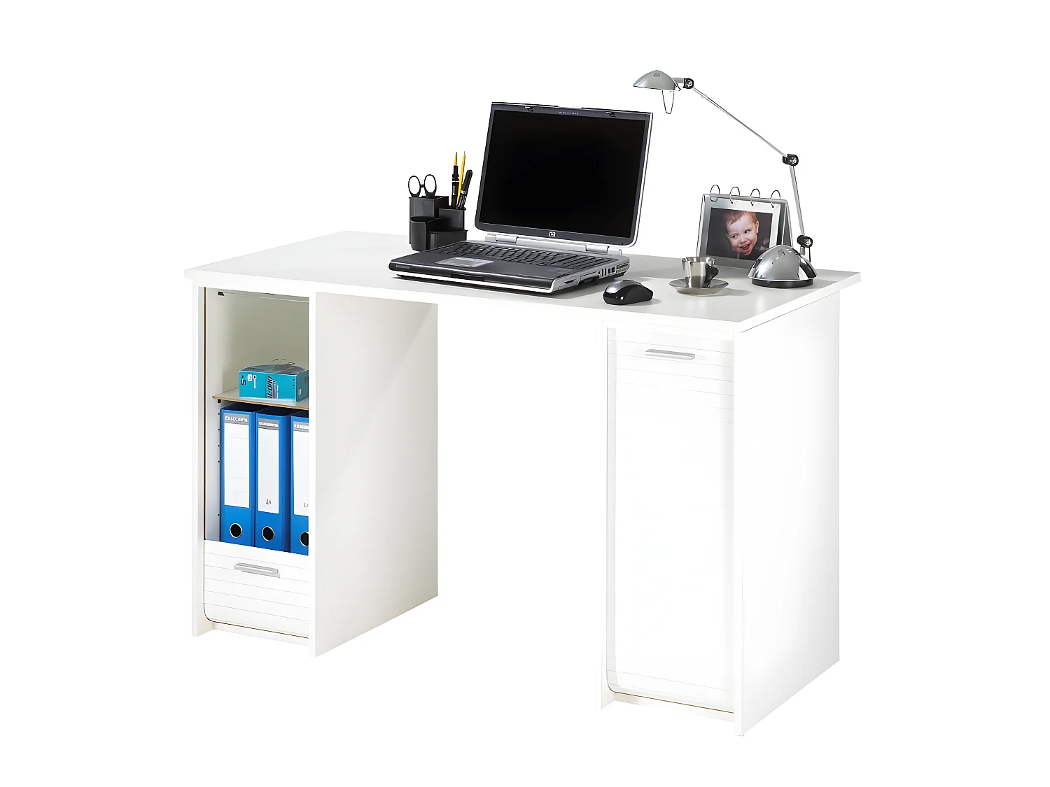 Bureau Blanc 2 Caissons A Rideau - Coloris: Blanc
