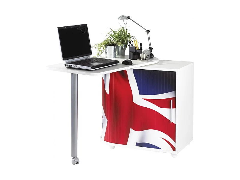 Bureau Informatique Blanc et Table Pivotante - Coloris: Drapeau anglais 701