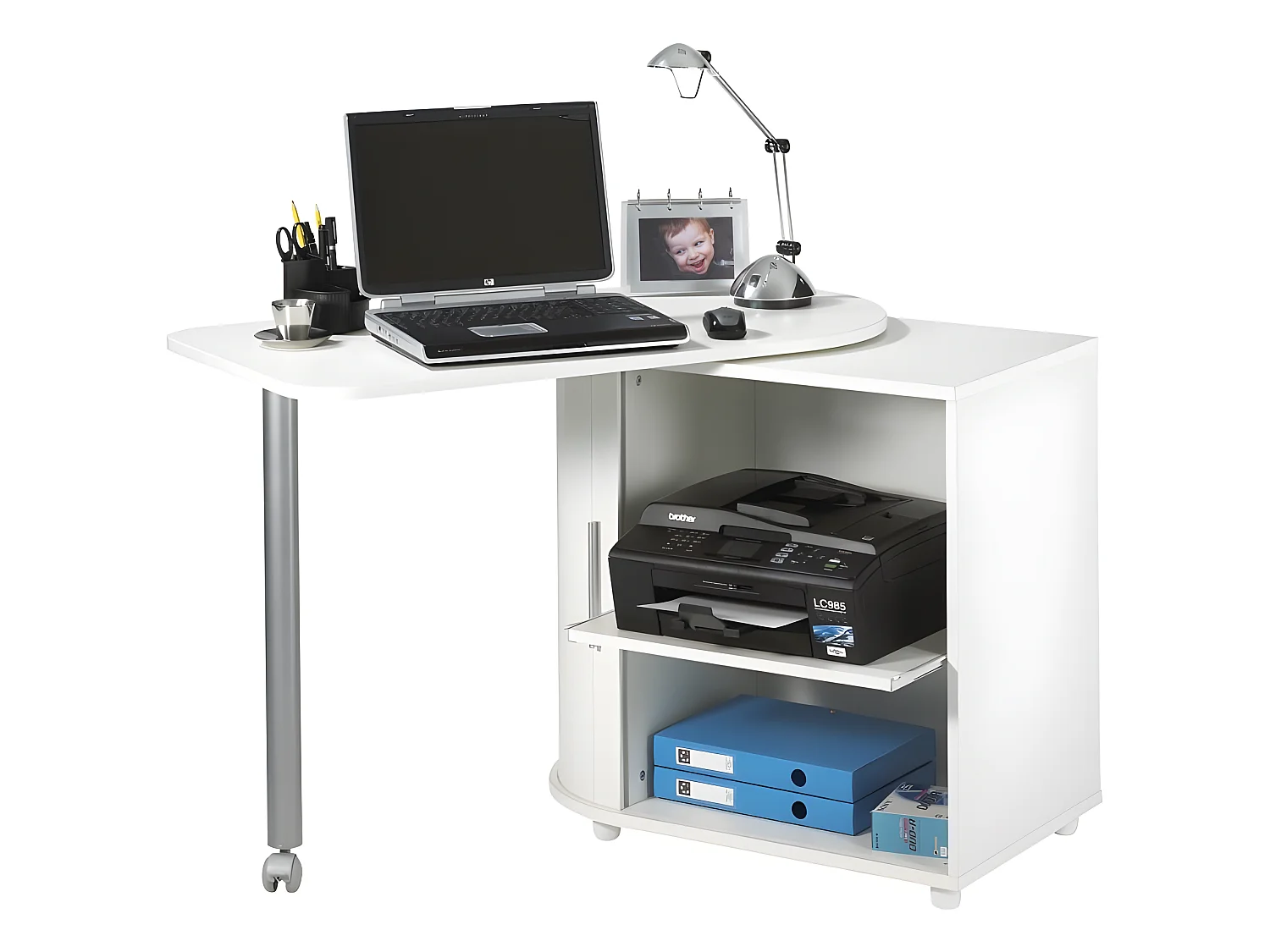 Bureau Informatique Blanc et Table Pivotante - Coloris: http 800