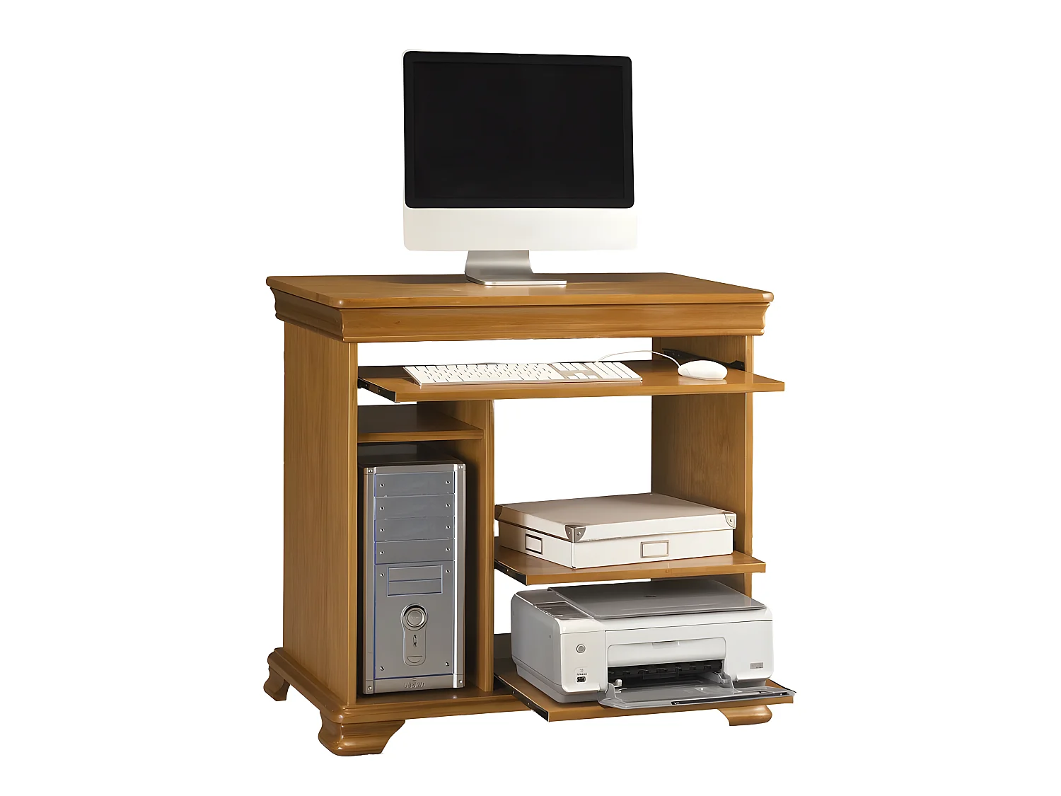 Desserte Informatique Pin Miel 5 Niches L 88 H 85.5 P 55 cm