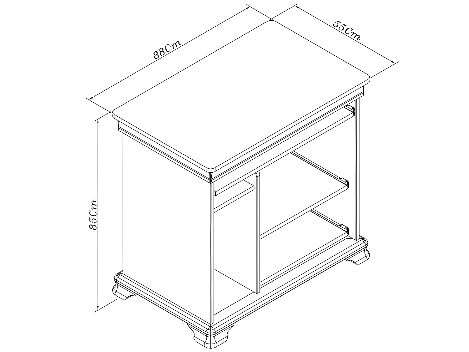 Desserte Informatique Pin Miel 5 Niches L 88 H 85.5 P 55 cm