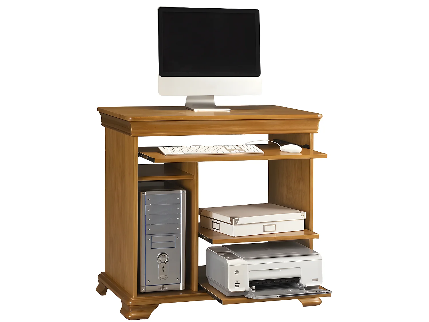 Desserte Informatique Pin Miel 5 Niches L 88 H 85.5 P 55 cm