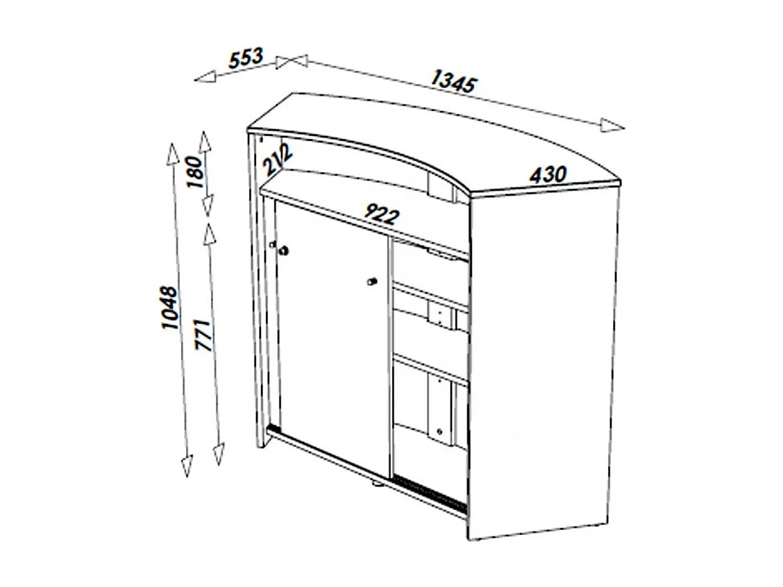 Comptoir d'Accueil 2 Portes Noir 4 Niches Serrure 134,5 x 104,8 x 55,3 cm - Coloris: Noir