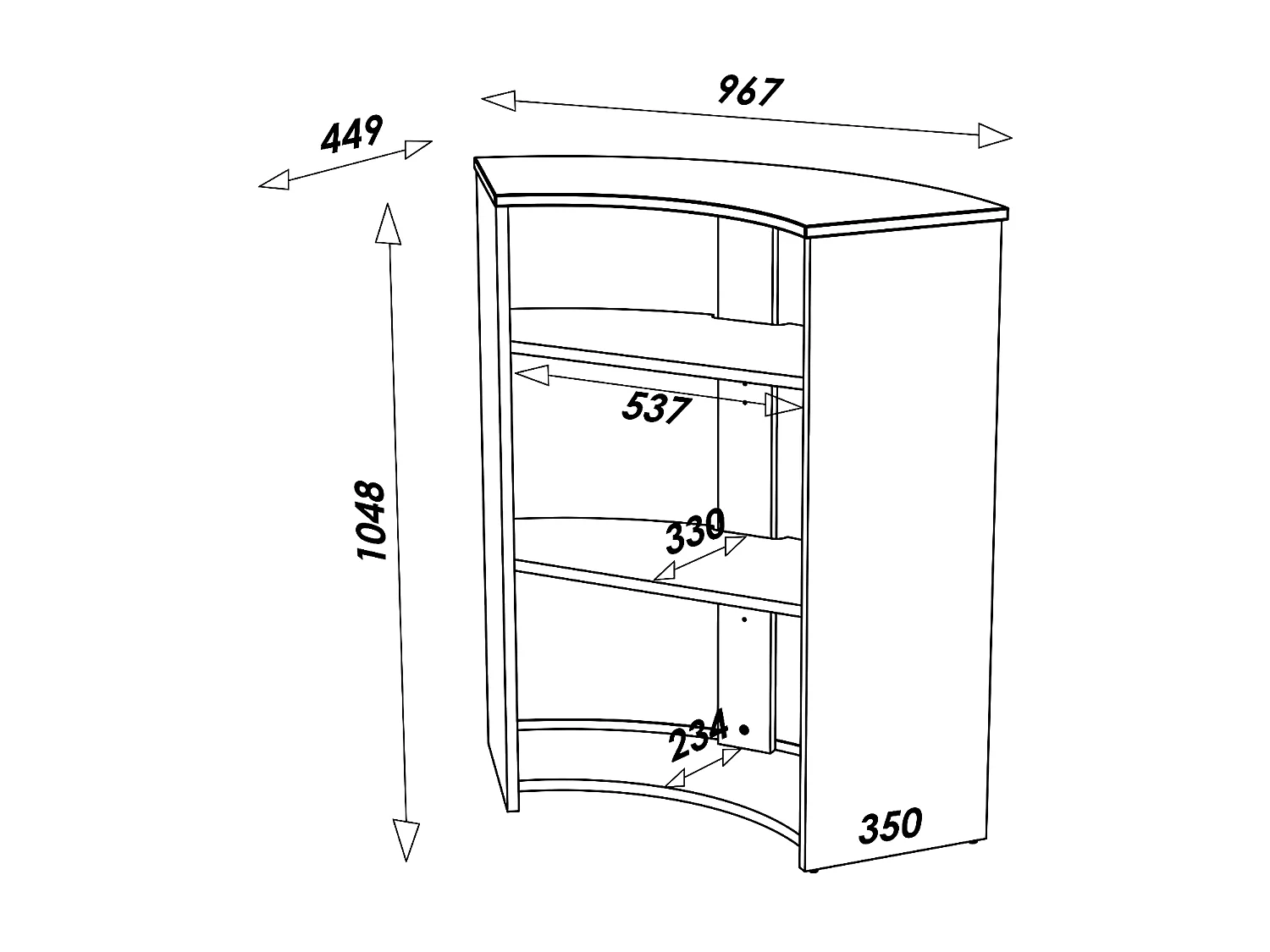 Meuble Comptoir Meuble Bar 96 cm Face Noire 3 Niches 96,7 x 104,8 x 44,9 cm - Coloris: Blanc