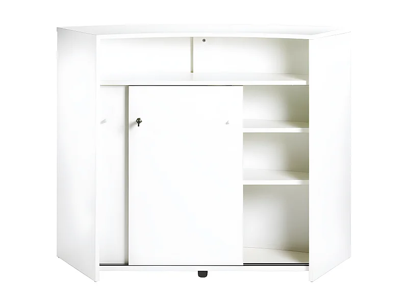 Comptoir Bar 2 Portes Blanc Serrure 4 Niches L 134,5 H 104,8 P 55,3 cm - Coloris: Blanc