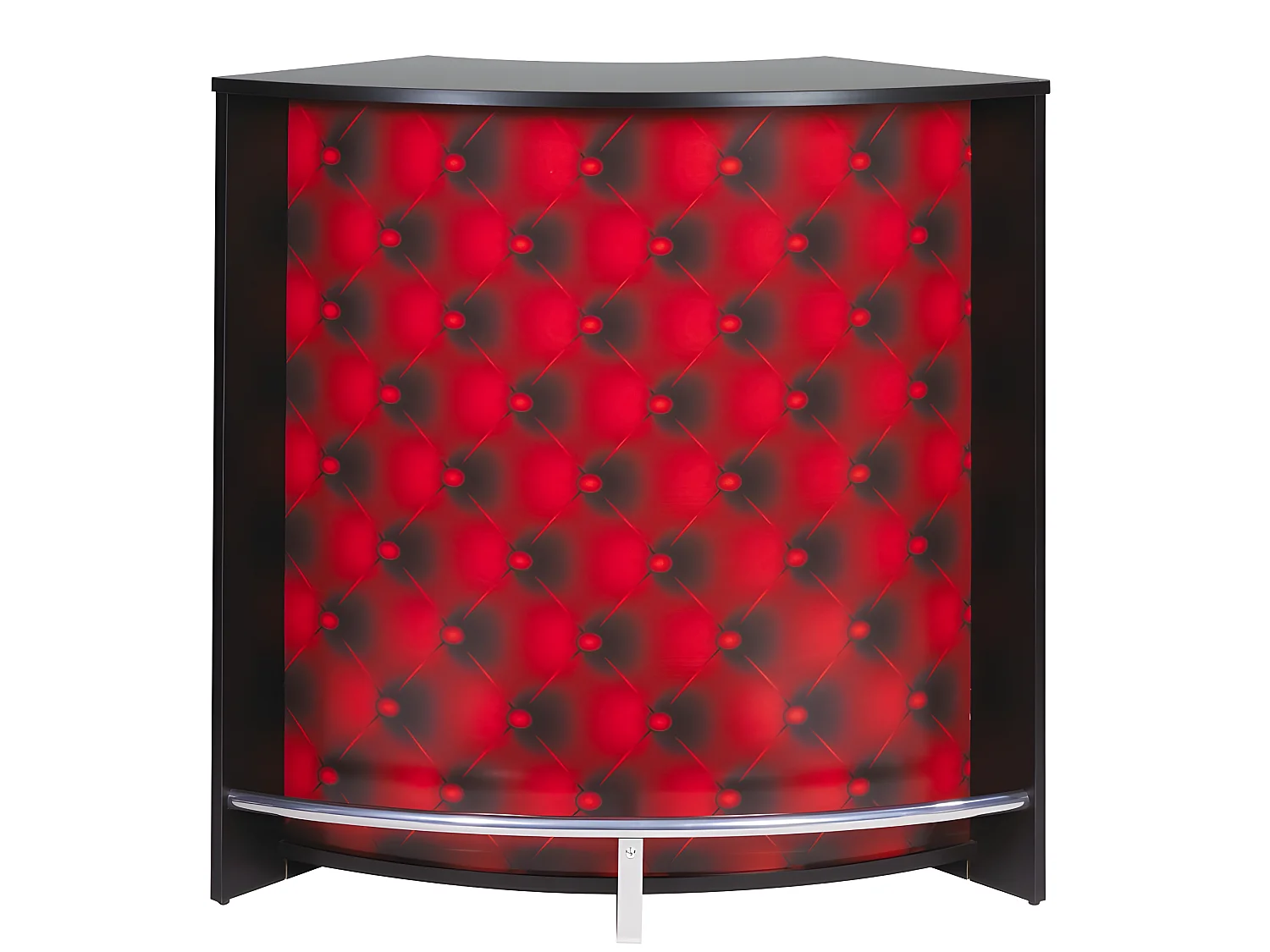 Meuble Comptoir Bar Noir 3 Niches Repose-Pieds Métal 106,9 x 104,8 x 53,3 cm - Coloris: Capitons Rouges 922