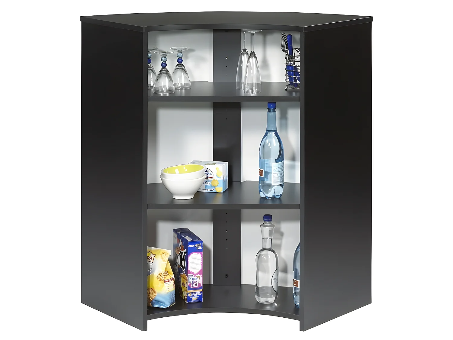 Meuble Comptoir Bar Noir 3 Niches Repose-Pieds Métal 106,9 x 104,8 x 53,3 cm - Coloris: Capitons Rouges 922