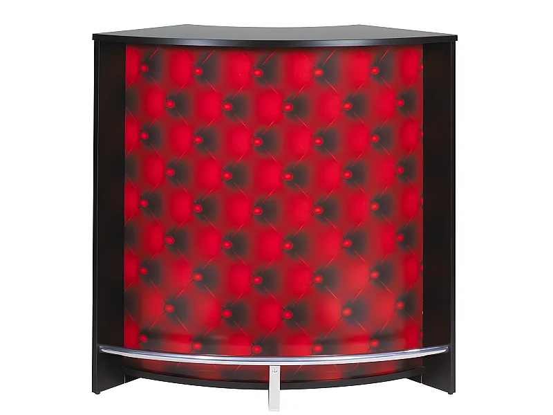 Meuble Comptoir Bar Noir 3 Niches Repose-Pieds Métal 106,9 x 104,8 x 53,3 cm - Coloris: Capitons Rouges 922