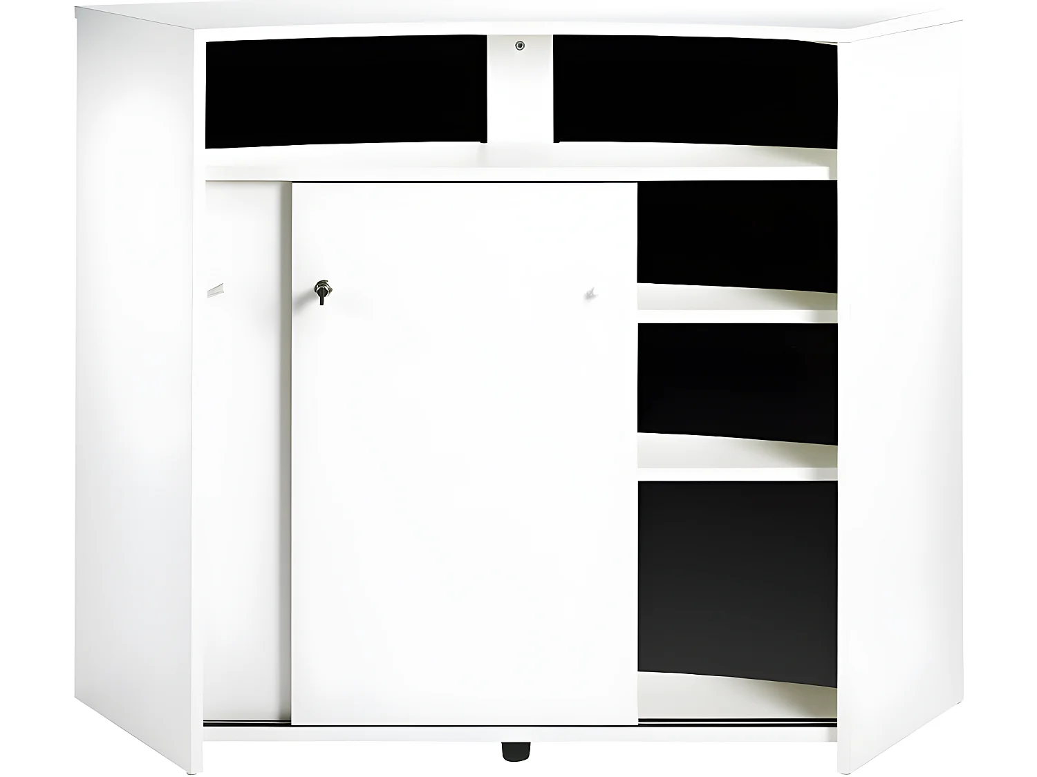 Comptoir Acceuil 2 Portes Serrure Face Noire 4 Niches L 134,5 H 104,8 P 55,3 cm - Coloris: Blanc
