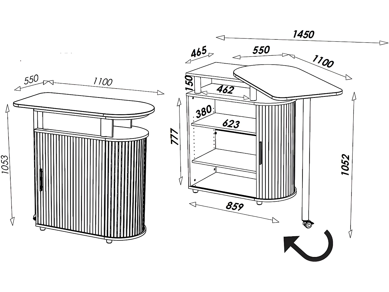 Meuble Mange-Debout Blanc Drapeau Anglais 4 Niches L 110 H 105.3 P 55 cm