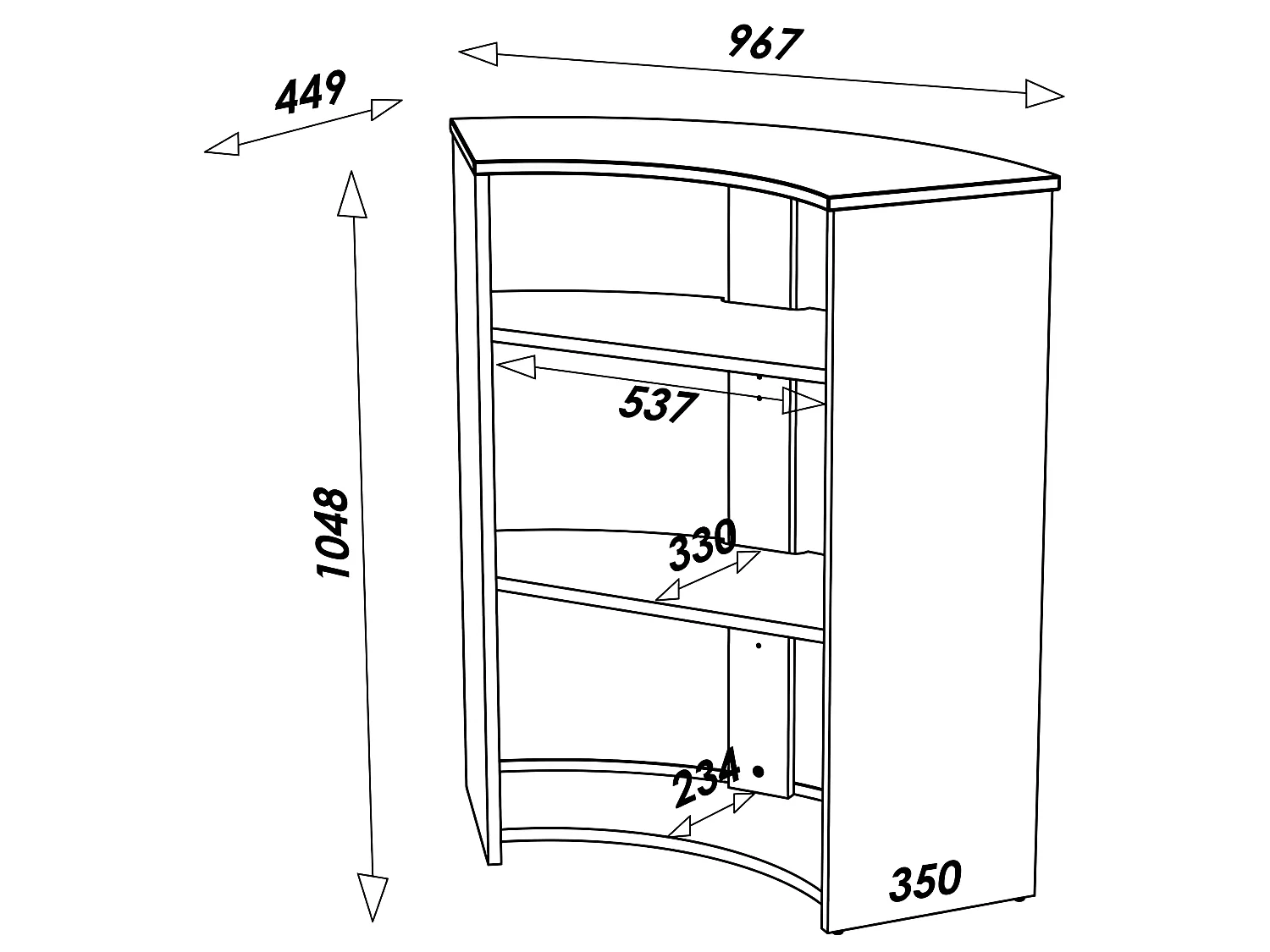 Meuble Comptoir Meuble Bar 96 cm Face Noire 3 Niches 96,7 x 104,8 x 44,9 cm - Coloris: Noir