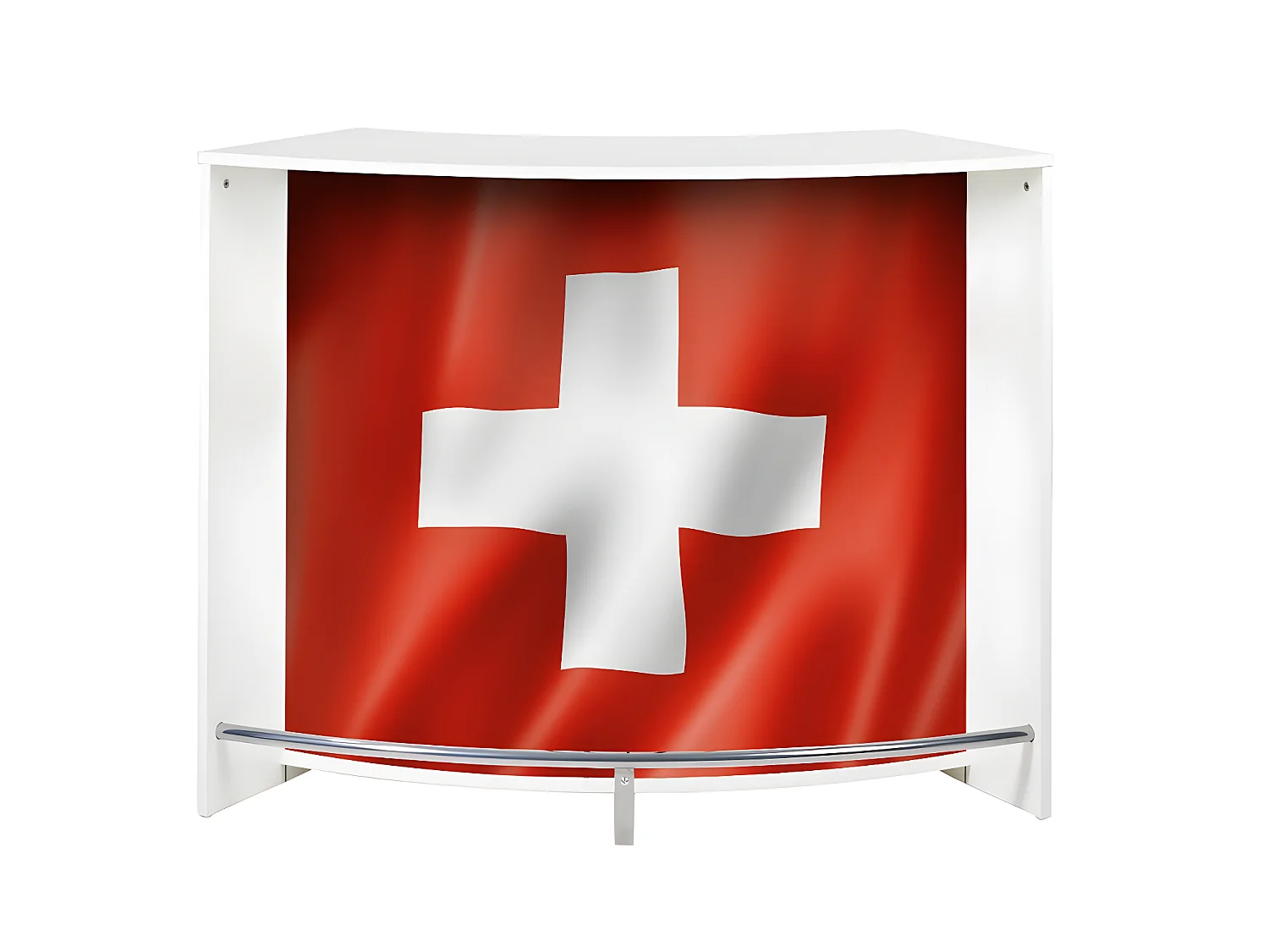 Comptoir Bar 2 Portes Blanc Serrure 4 Niches L 134,5 H 104,8 P 55,3 cm - Coloris: Drapeau Suisse 650