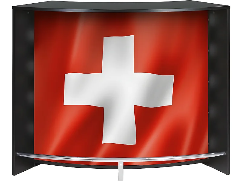 Meuble Bar Comptoir d'Accueil Noir 3 Tablettes 134,5 x 104,8 x 55,3 cm - Coloris: Drapeau Suisse 650