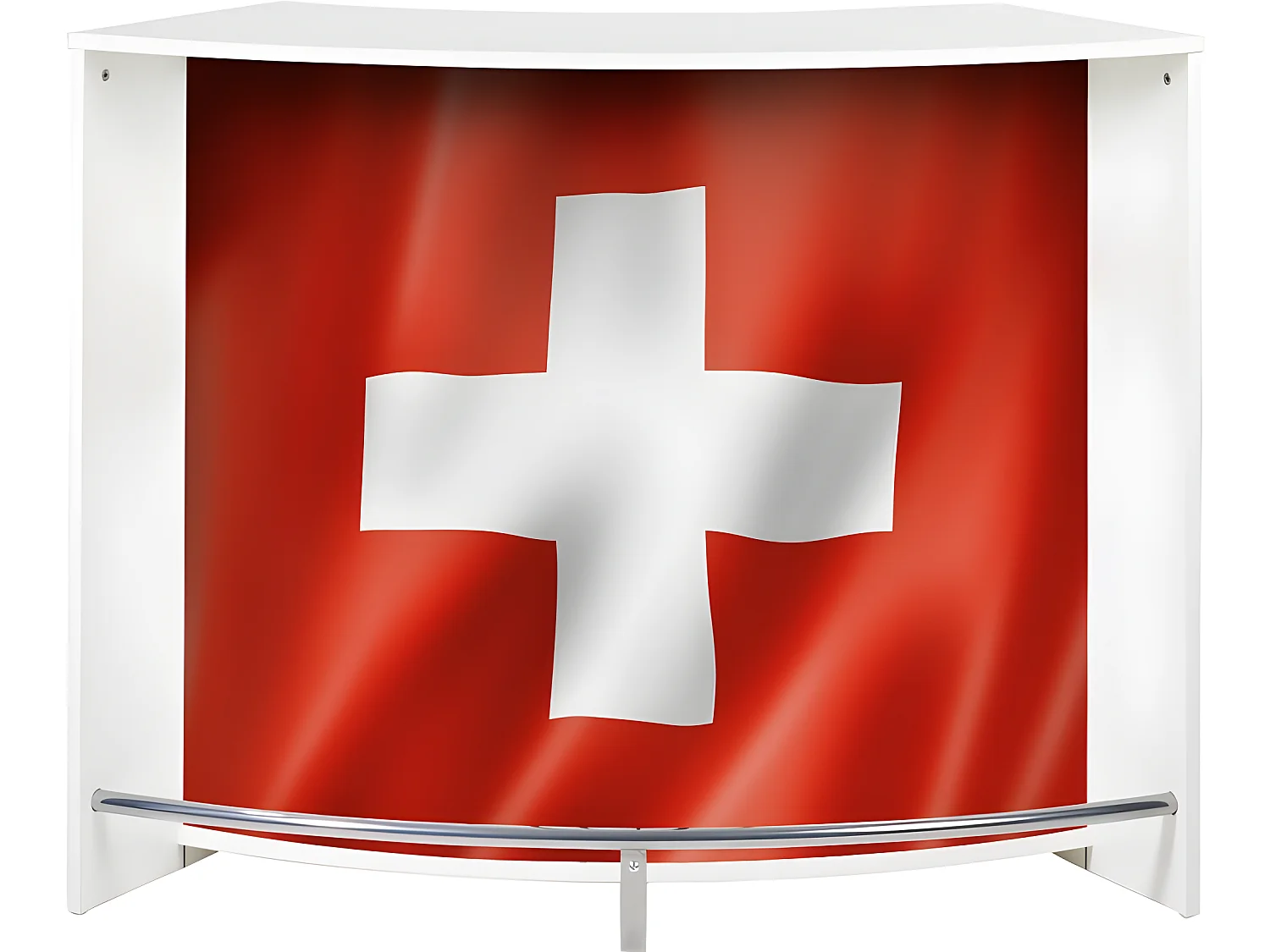 Meuble Bar, Meuble Comptoir Blanc 135 cm - Coloris: Drapeau Suisse 650