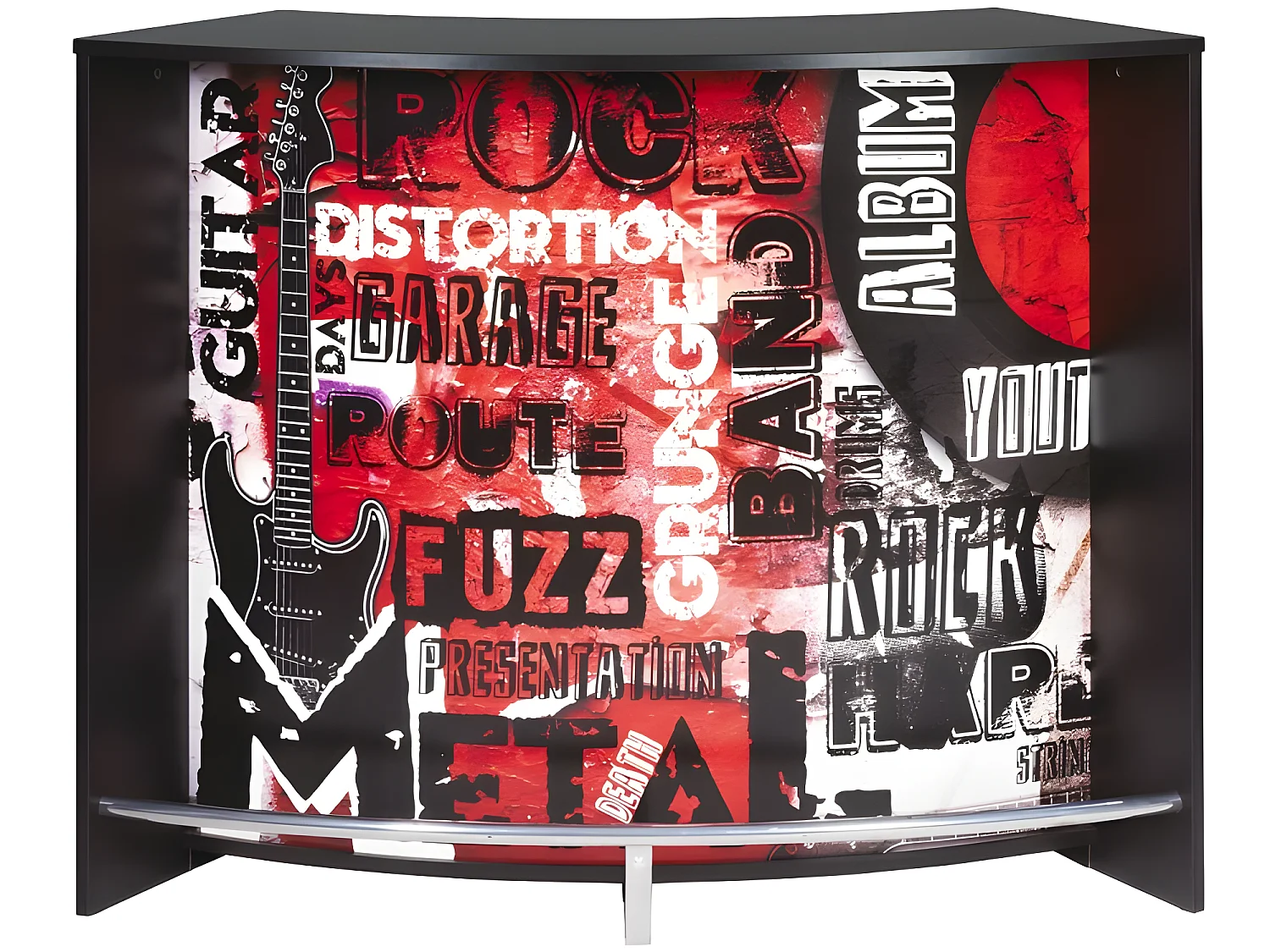 Meuble Bar Comptoir d'Accueil Noir 3 Tablettes 134,5 x 104,8 x 55,3 cm - Coloris: Rock 451