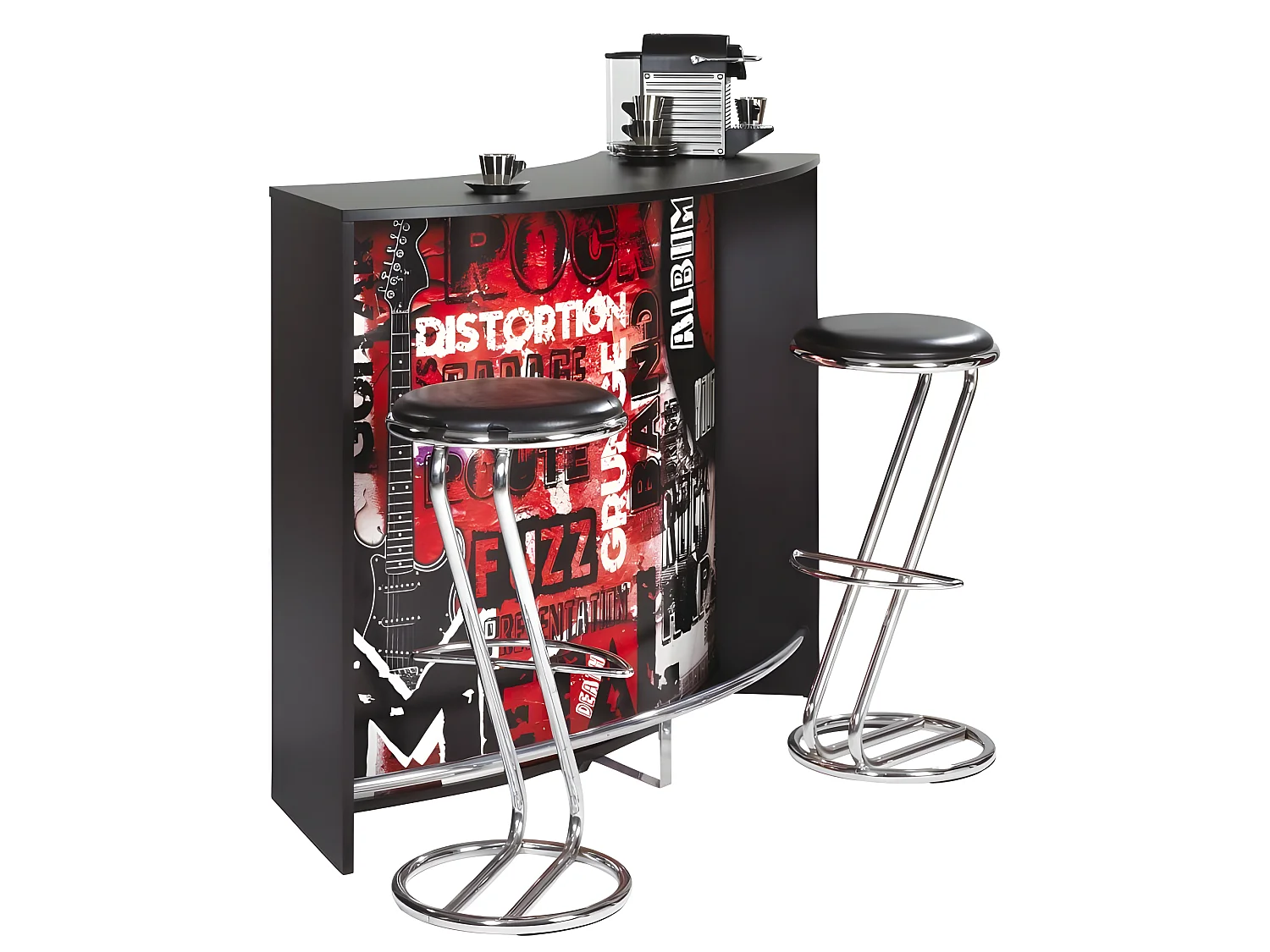 Meuble Bar Comptoir d'Accueil Noir 3 Tablettes 134,5 x 104,8 x 55,3 cm - Coloris: Rock 451