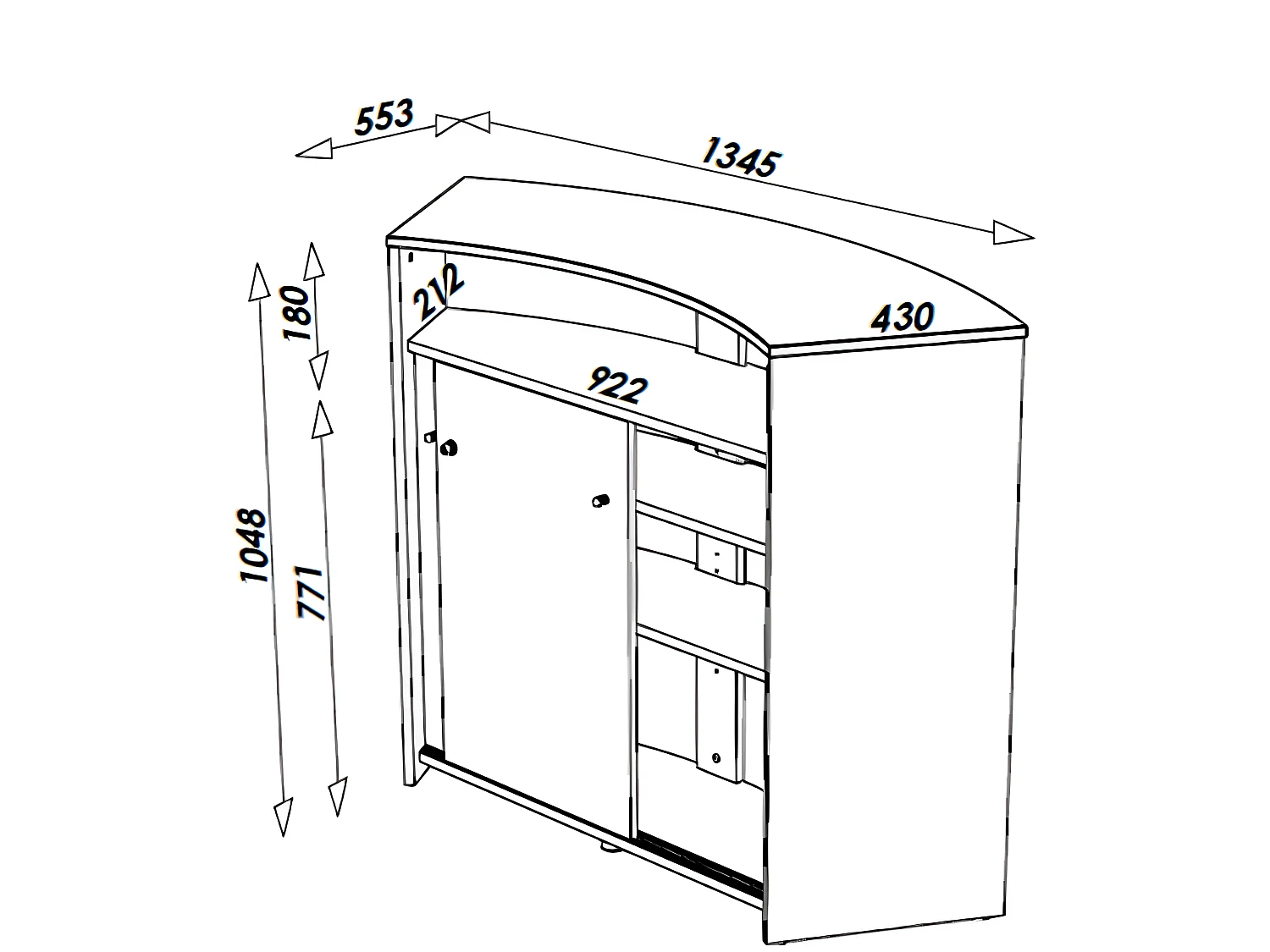 Comptoir d'Accueil 2 Portes Noir 4 Niches Serrure 134,5 x 104,8 x 55,3 cm - Coloris: Blanc