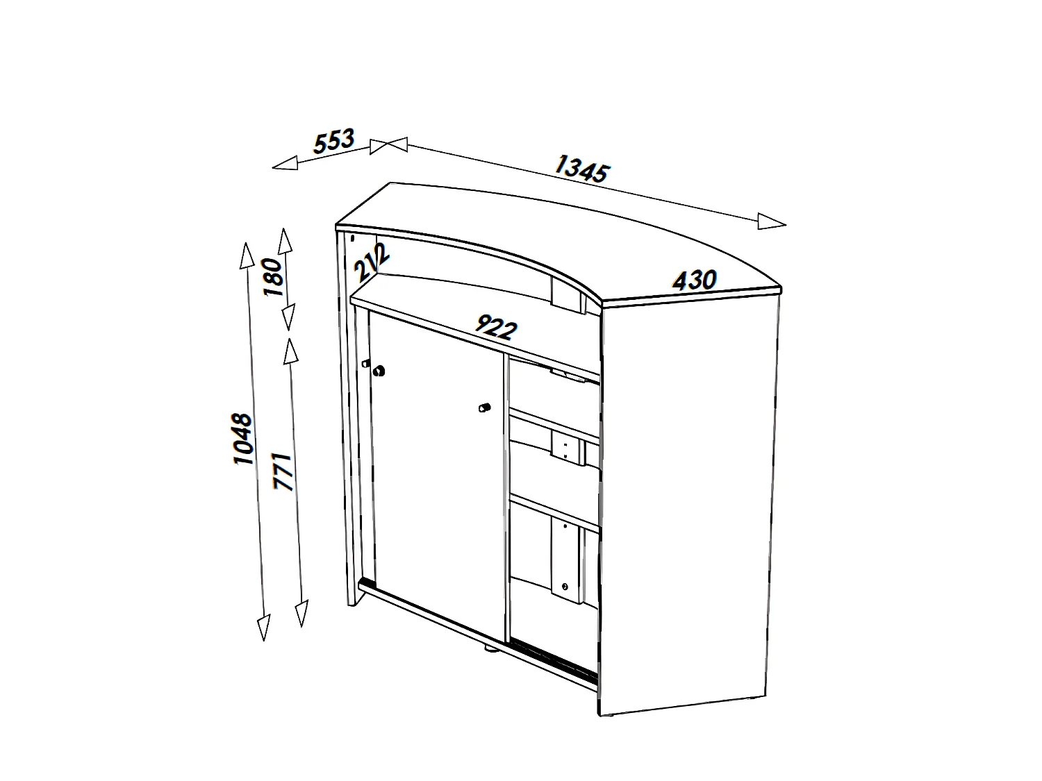 Comptoir Bar 2 Portes Blanc Serrure 4 Niches L 134,5 H 104,8 P 55,3 cm - Coloris: Verres 941