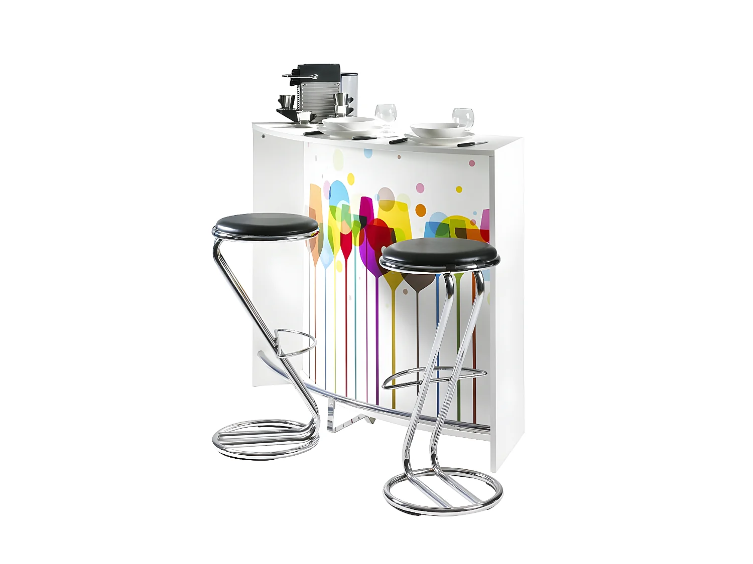 Comptoir Bar 2 Portes Blanc Serrure 4 Niches L 134,5 H 104,8 P 55,3 cm - Coloris: Verres 941