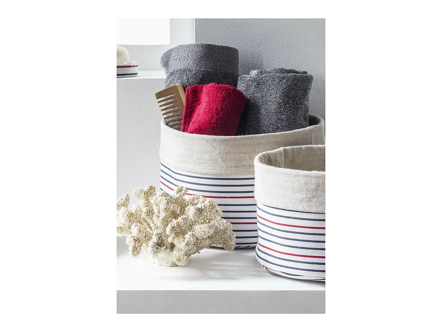Lot de 2 paniers de rangement à rayures en polycoton MAGELLAN