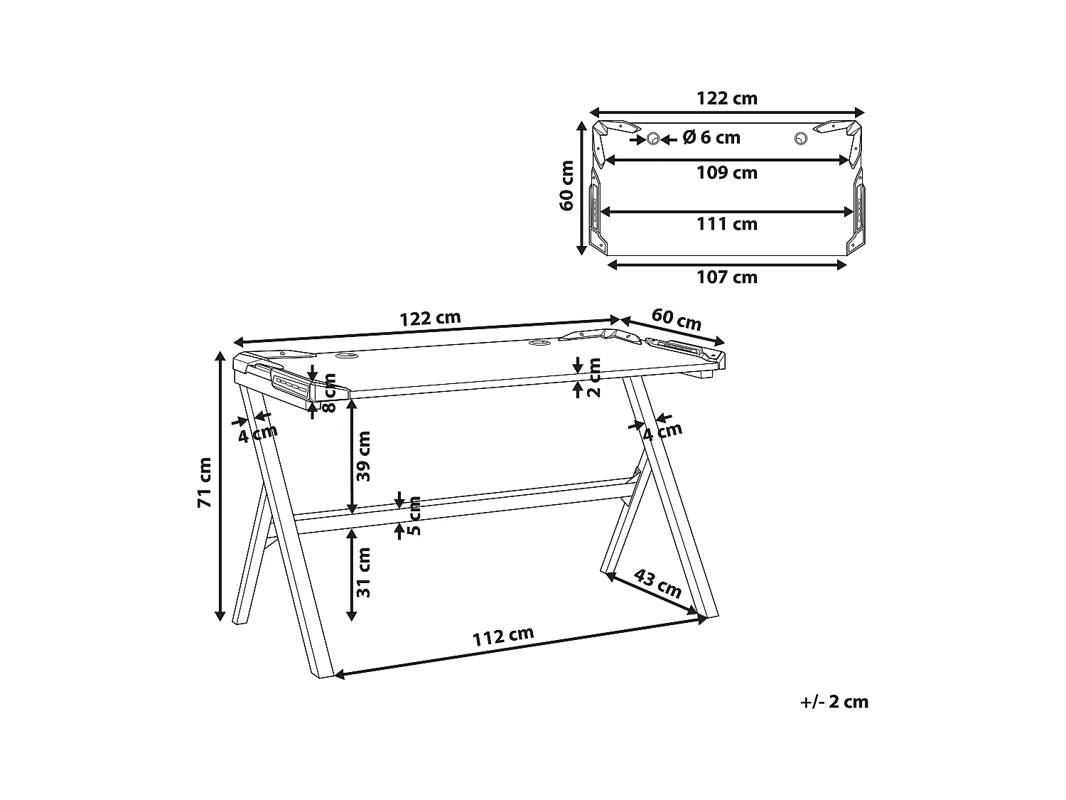 Bureau de jeu DANVERS Noir 120 cm 60 cm LED RVB
