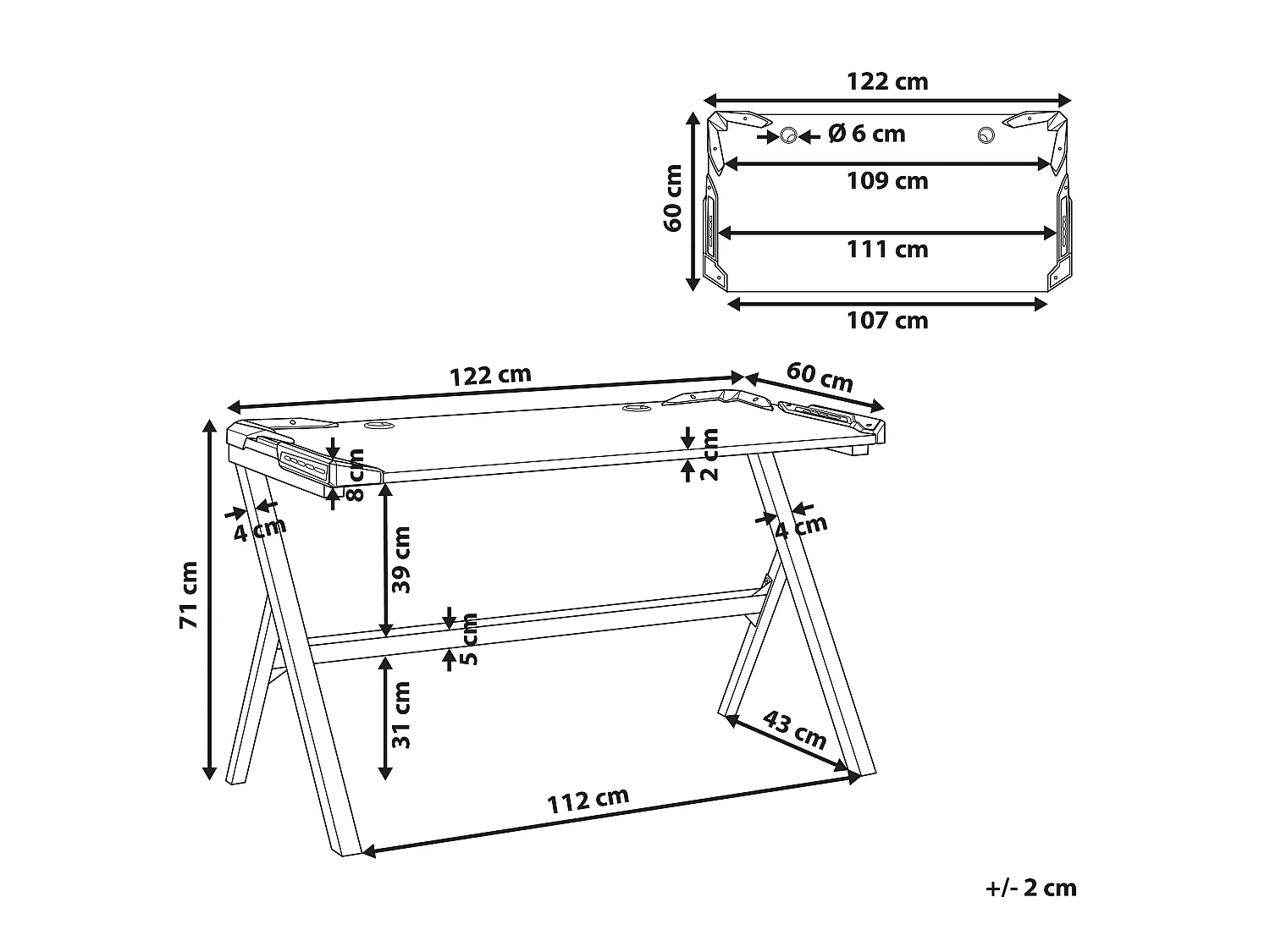 Bureau de jeu DANVERS Noir 120 cm 60 cm LED RVB