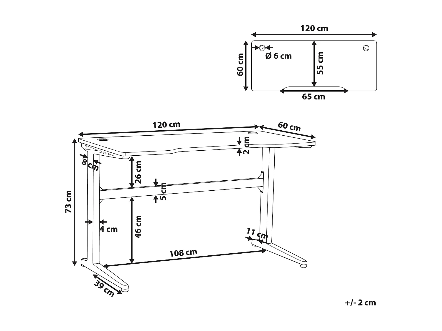 Game bureau DORAN Zwart 120 cm 60 cm RGB LED
